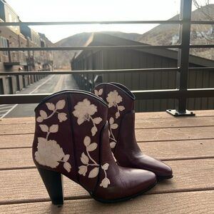 Kate Spade Burgundy Floral Heeled Boots